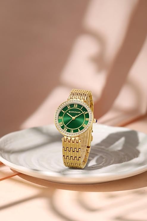 Giordano Eleganza Collection Round Analog Watch for Women, Diamond-Set with Metal Strap Ladies Water Resistant Wrist Watch - A2083 - Image 2